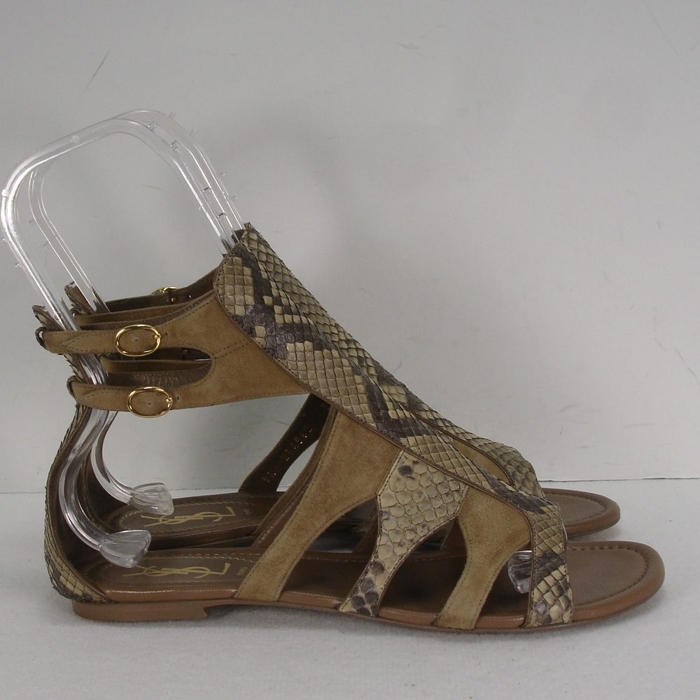 Ysl Yves Saint Laurent Flower 05 Python Sandals 38 - image 3